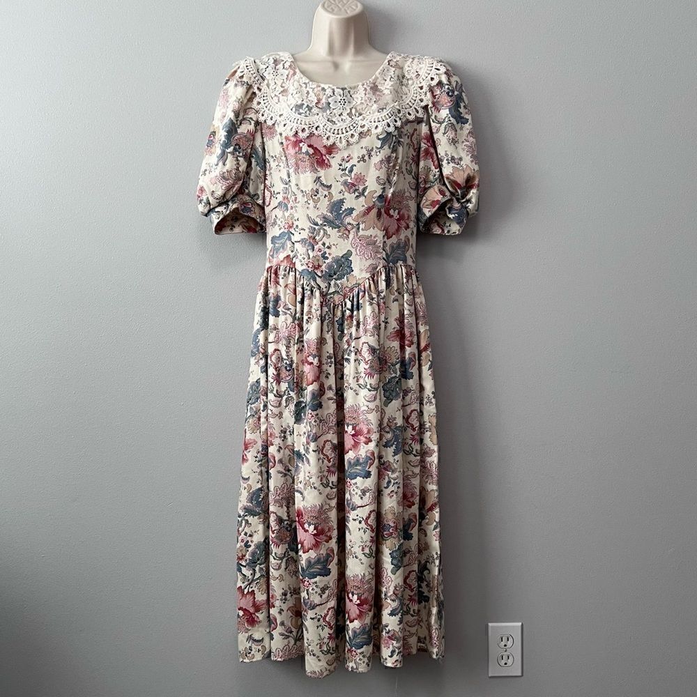 Jessica McClintock Gunne Sax 80's Floral Princess Waist Dress Size 7